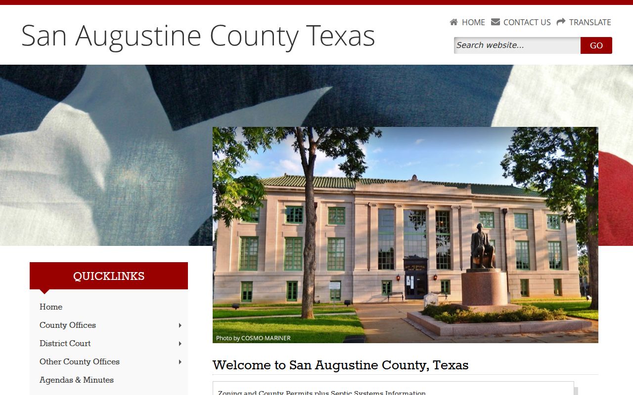 San Augustine County court docket government homepage