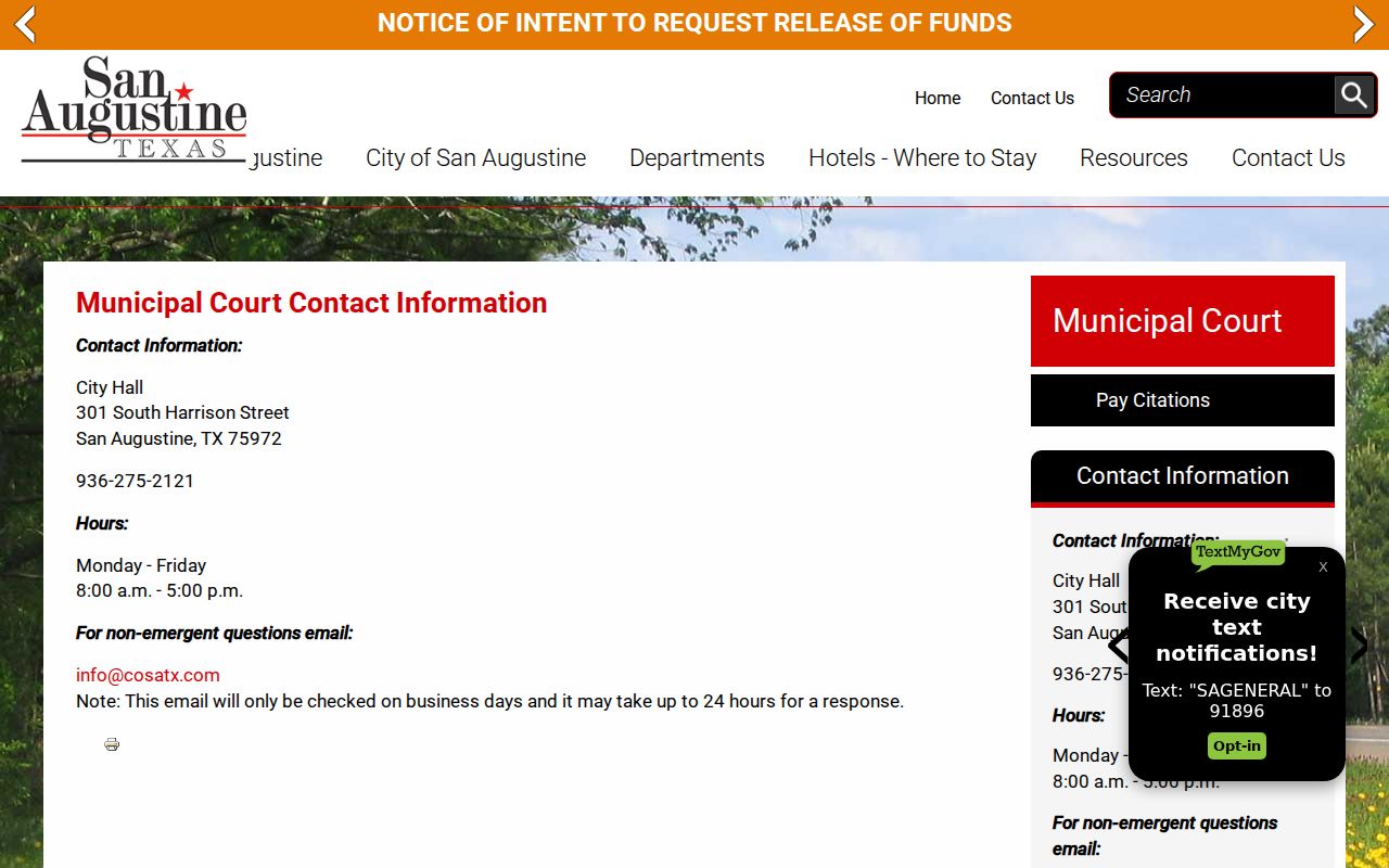San Augustine court docket contact information