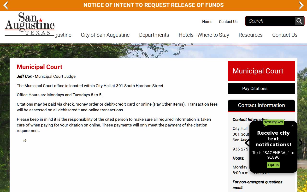 San Augustine Municipal Court docket information