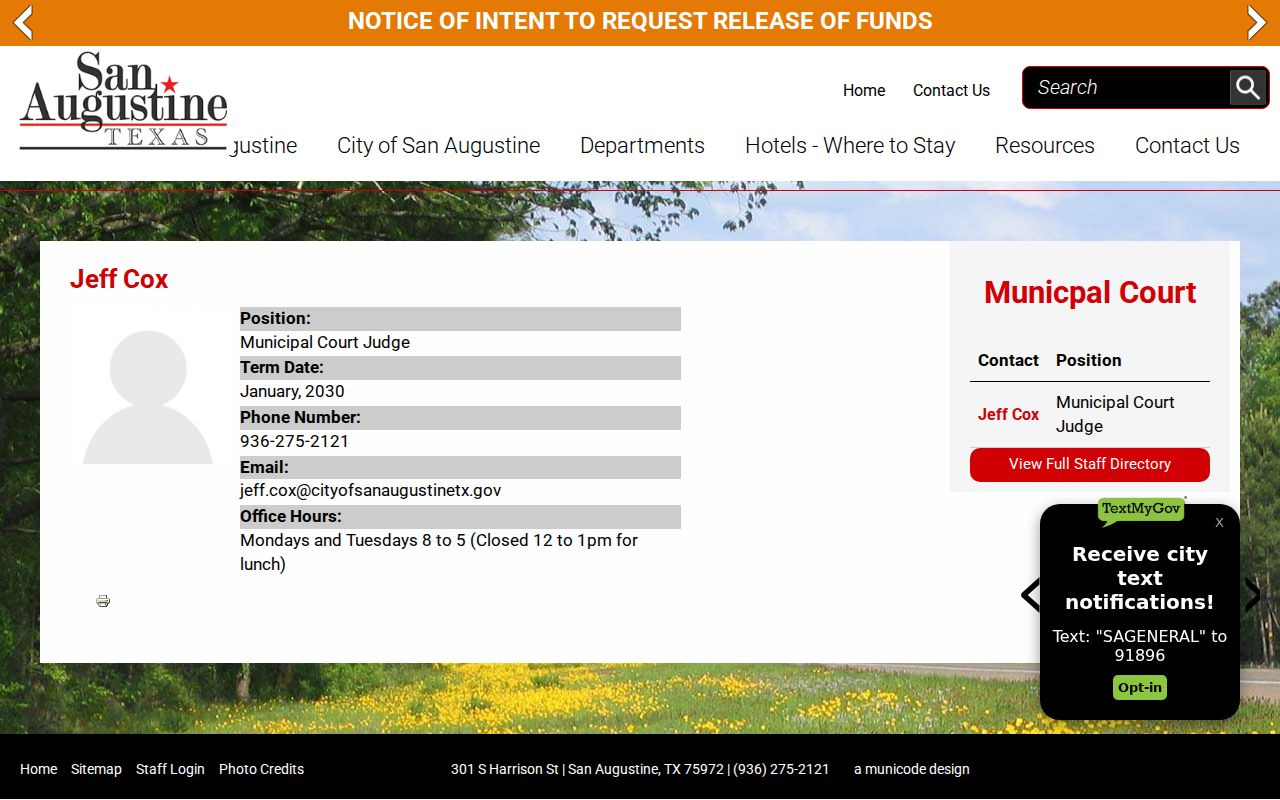 San Augustine court docket judge profile