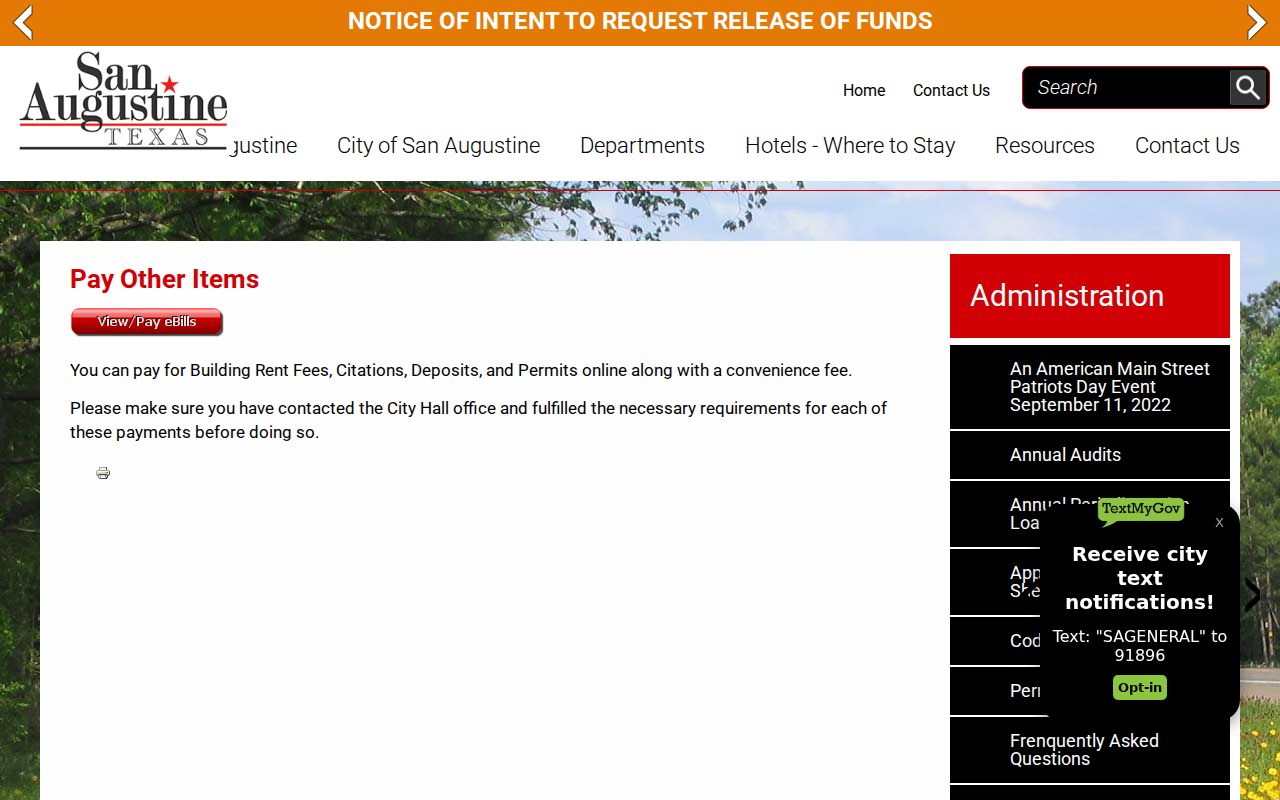San Augustine court docket citation payment page