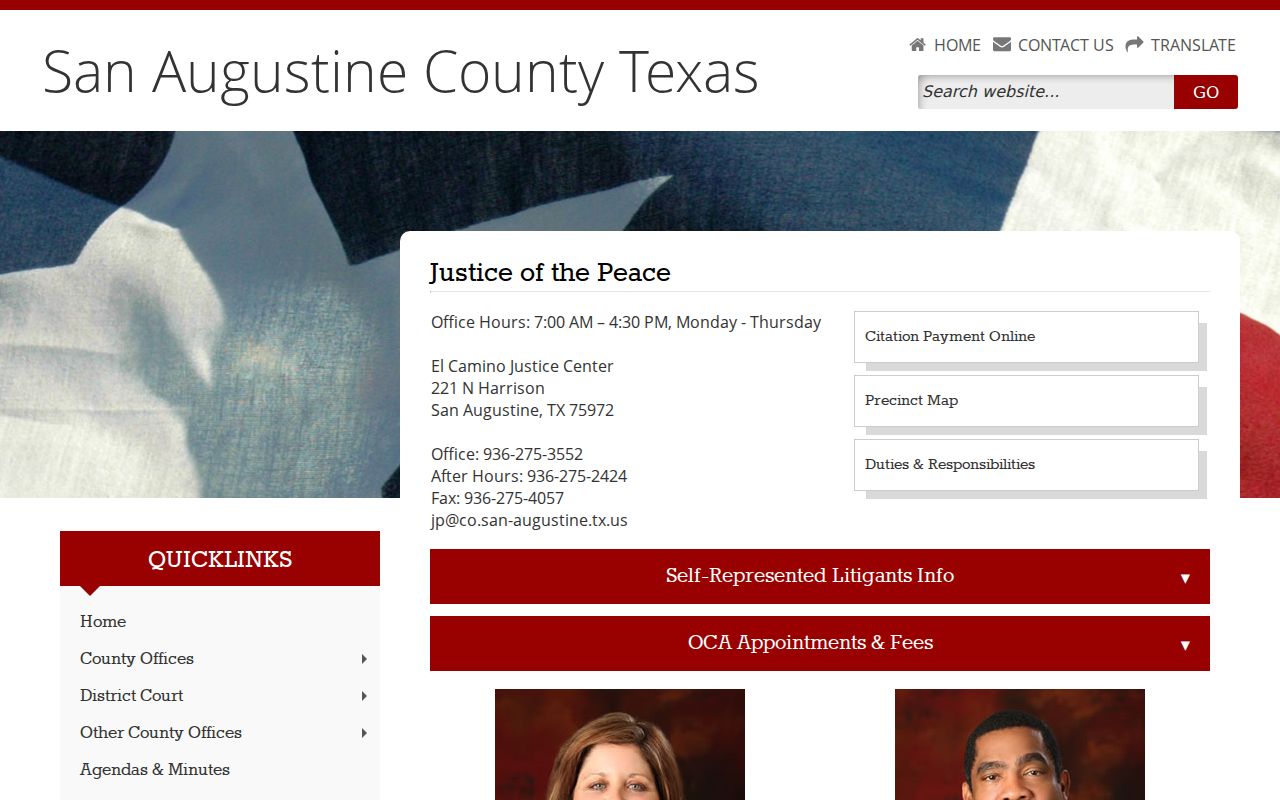 San Augustine County traffic court records Justice Courts page